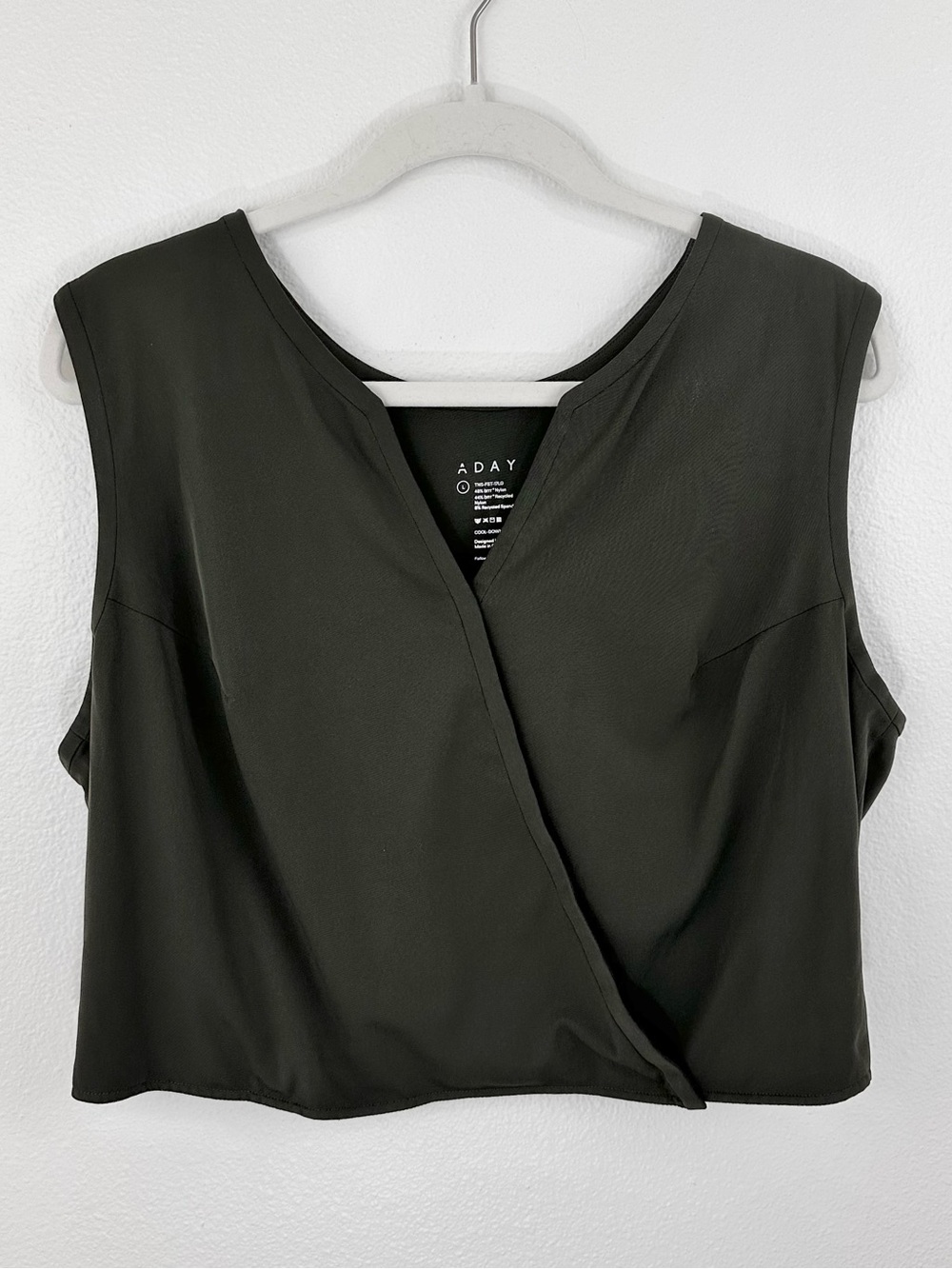 ADAY Cool-Down Crop Sleeveless Wrap Top brrr° Cooling Dark Green L Lightweight